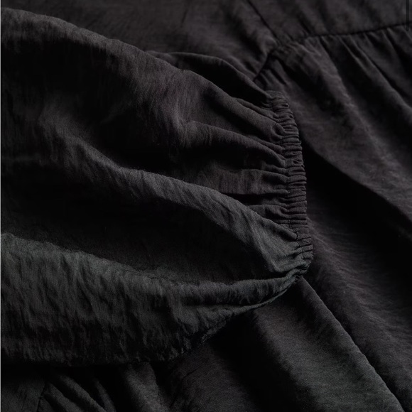 Black Long Puff Sleeve Sheer A-line Viscose Dress Size Large - Picture 5 of 7